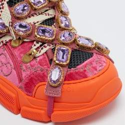Gucci Pink Jumbo GG Velvet and Mesh Flashtrek Sneakers Size 35