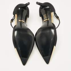 مملوكة مسبقًا Gucci Black/Gold Leather and Suede T Strap Pumps Size 36
