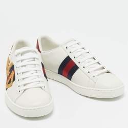 Gucci White Leather Ace Loved Lace Up Sneakers Size 36