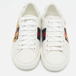 Gucci White Leather Ace Loved Lace Up Sneakers Size 36