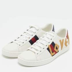Gucci White Leather Ace Loved Lace Up Sneakers Size 36