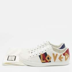 Gucci White Leather Ace Loved Lace Up Sneakers Size 36