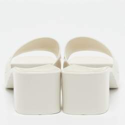 Gucci White Rubber Embossed Logo Block Heel Slide Sandals Size 40