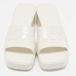 Gucci White Rubber Embossed Logo Block Heel Slide Sandals Size 40