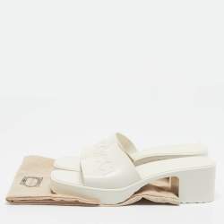 Gucci White Rubber Embossed Logo Block Heel Slide Sandals Size 40