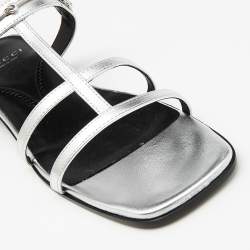 Gucci Silver Leather Divine Flat Sandals Size 38