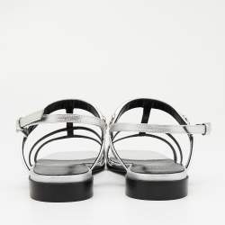 Gucci Silver Leather Divine Flat Sandals Size 38