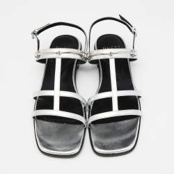 Gucci Silver Leather Divine Flat Sandals Size 38