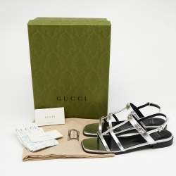 Gucci Silver Leather Divine Flat Sandals Size 38