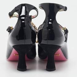 Gucci Black Patent Leather Pearl Embellished T Strap Pumps Size 35