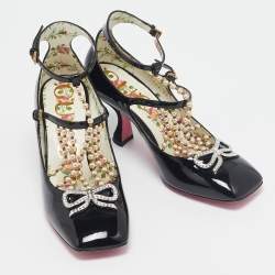Gucci Black Patent Leather Pearl Embellished T Strap Pumps Size 35