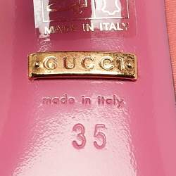 Gucci Pink Fabric Pearl Embellished T-Strap Pumps Size 35