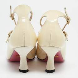 Gucci Cream Patent Leather Pearl Embellished T-Strap Pumps Size 35
