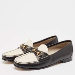 Pre Owned Gucci Black/Off White Leather 1953 Horsebit Loafers Size 39