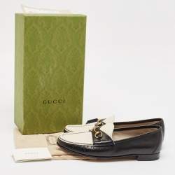 Pre Owned Gucci Black/Off White Leather 1953 Horsebit Loafers Size 39