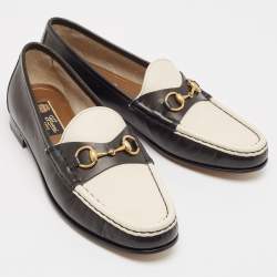 Pre Owned Gucci Black/Off White Leather 1953 Horsebit Loafers Size 39