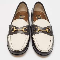 Pre Owned Gucci Black/Off White Leather 1953 Horsebit Loafers Size 39
