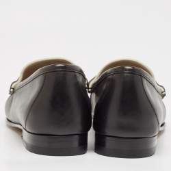 Pre Owned Gucci Black/Off White Leather 1953 Horsebit Loafers Size 39