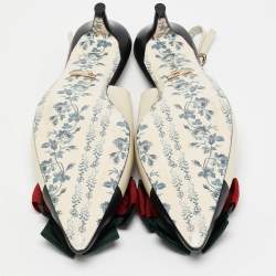 Pre Owned Gucci Off White/Black Leather Sylvie Web Bow Slingback Pumps Size 37