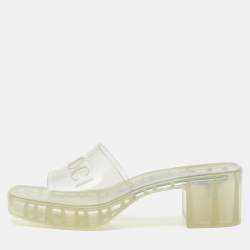 Gucci Transparent Rubber Embossed Logo Slide Sandals Size 39
