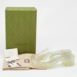 Gucci Transparent Rubber Embossed Logo Slide Sandals Size 39