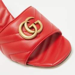 Gucci Red Quilted Leather GG Marmont Slide Sandals Size 40