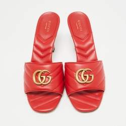 Gucci Red Quilted Leather GG Marmont Slide Sandals Size 40