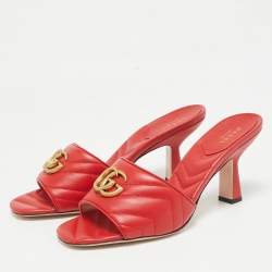 Gucci Red Quilted Leather GG Marmont Slide Sandals Size 40