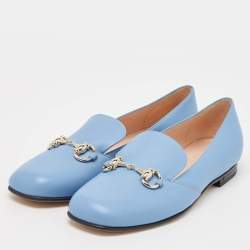 Gucci Blue Leather Horsebit Loafers Size 37
