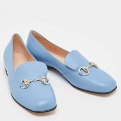 Gucci Blue Leather Horsebit Loafers Size 37