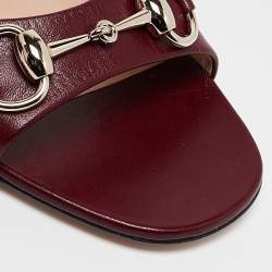 Pre Owned Gucci Burgundy Leather Horsebit Ankle Strap Sandals Size 40.5