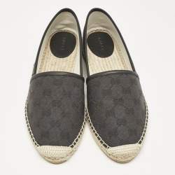 Pre Owned Gucci Black GG Canvas Slip On Espadrille Flats Size 40