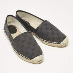 Pre Owned Gucci Black GG Canvas Slip On Espadrille Flats Size 40