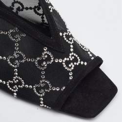 Gucci Black Mesh GG Crystal Embellished Mules Size 39