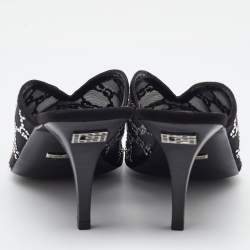 Gucci Black Mesh GG Crystal Embellished Mules Size 39