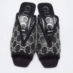 Gucci Black Mesh GG Crystal Embellished Mules Size 39