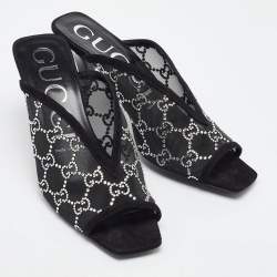 Gucci Black Mesh GG Crystal Embellished Mules Size 39