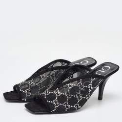 Gucci Black Mesh GG Crystal Embellished Mules Size 39