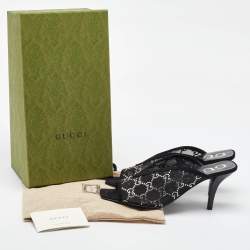 Gucci Black Mesh GG Crystal Embellished Mules Size 39