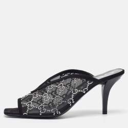 Gucci Black Mesh GG Crystal Embellished Mules Size 39