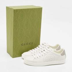 Pre Owned Gucci White Perforated Interlocking G Leather Ace Sneakers Size 37