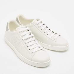 Pre Owned Gucci White Perforated Interlocking G Leather Ace Sneakers Size 37