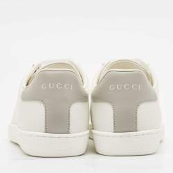 Pre Owned Gucci White Perforated Interlocking G Leather Ace Sneakers Size 37