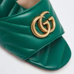 Gucci Green Matelasse Leather GG Marmont Slide Sandals Size 39