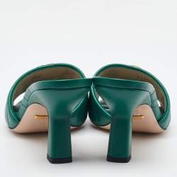 Gucci Green Matelasse Leather GG Marmont Slide Sandals Size 39