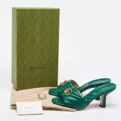 Gucci Green Matelasse Leather GG Marmont Slide Sandals Size 39