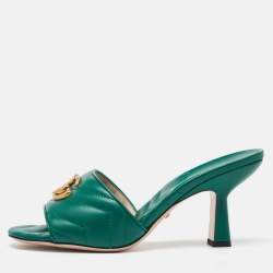 Gucci Green Matelasse Leather GG Marmont Slide Sandals Size 39