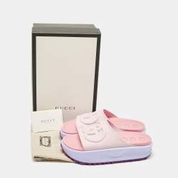 Gucci Multicolor Rubber Interlocking G Slide Sandals Size 38