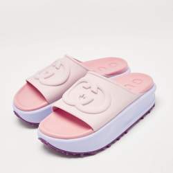 Gucci Multicolor Rubber Interlocking G Slide Sandals Size 38