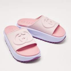 Gucci Multicolor Rubber Interlocking G Slide Sandals Size 38